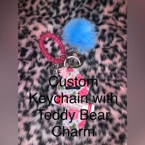 Custom Chapstick Holder Keychain Set with Cat or Teddy Bear Charm